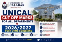 UNICAL Cut Off Marks for All Departments and 2026/2027 Post-UTME Screening